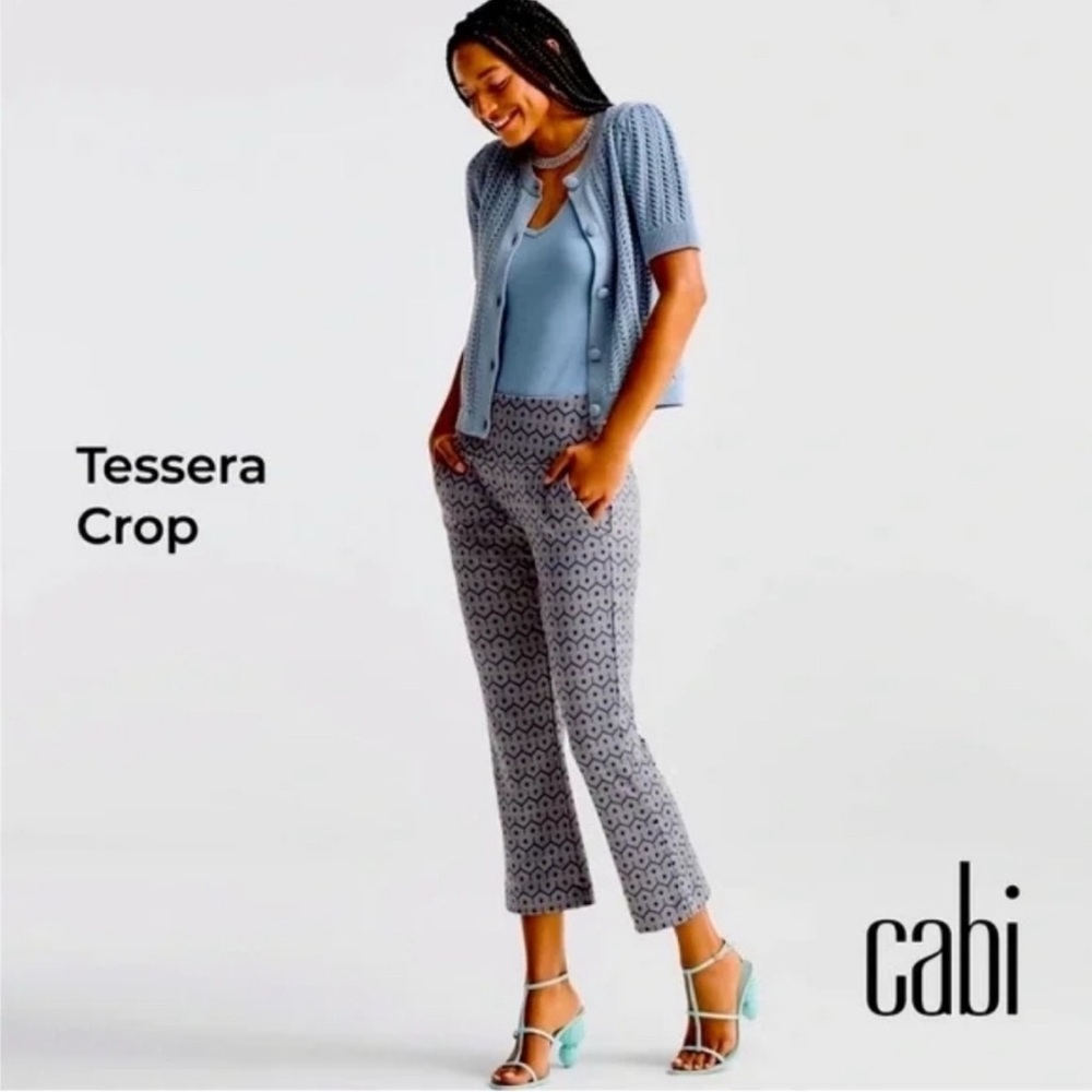 CAbi Tessera Crop Pants - Blue and Gray Pattern